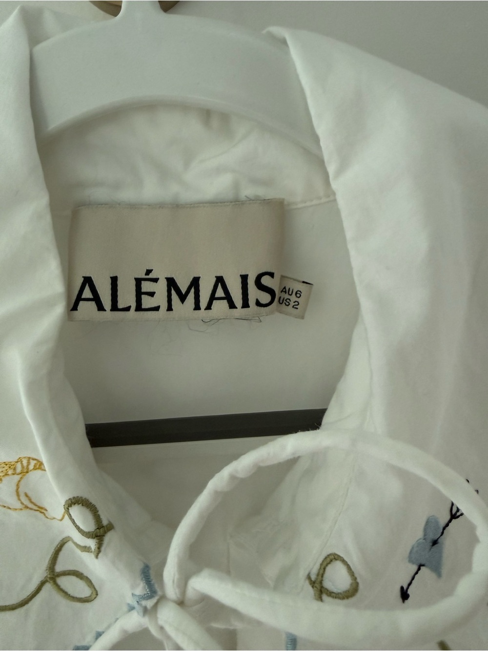 Alemais Giulia Embroidered White Cotton Mini Dress with Blue Sash - Picture 7 of 7